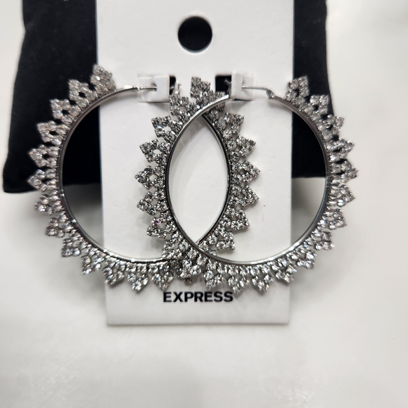 Express Silver Tone Crystal Hoop Earrings - Picture 4 of 5